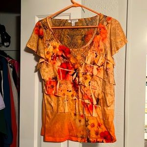Floral orange spring blouse top short sleeve. New!